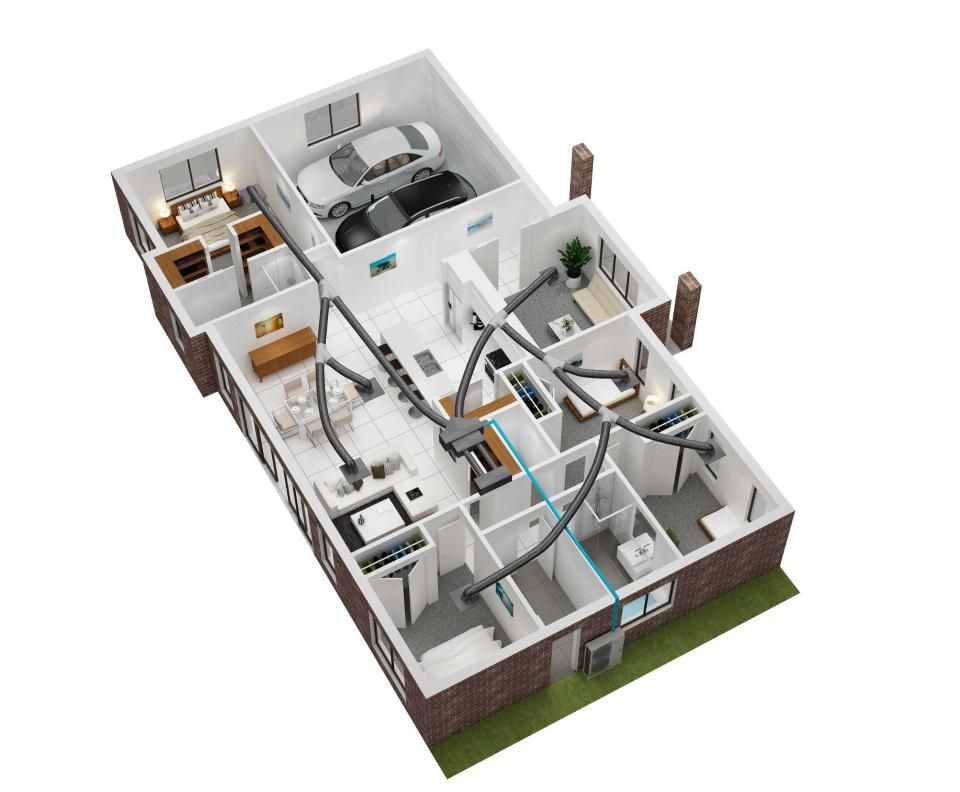 A 3D Floor Plan of a House With a Lot of Rooms, Enterprise Air That's Cool in Svensson Heights, QLD