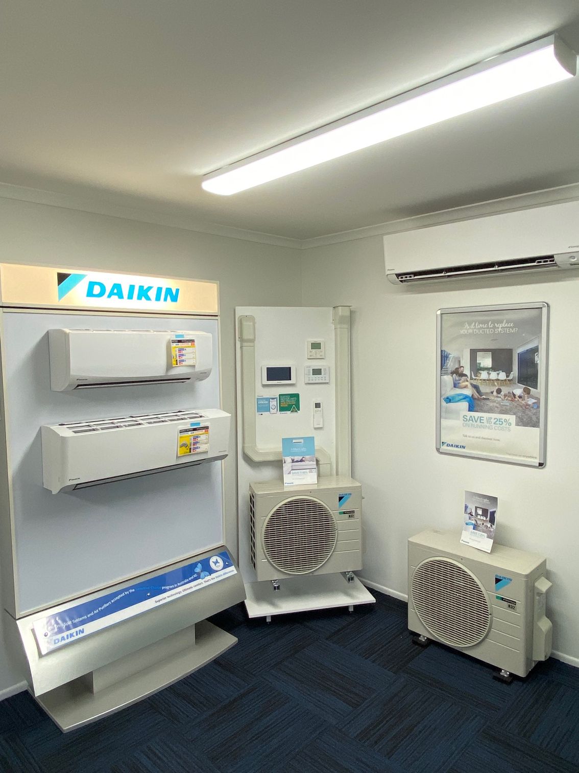A showroom room filled with air conditioners at Enterprise Air